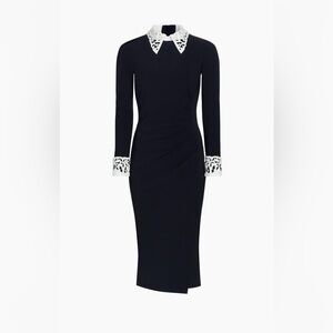 black dress with white lace collar and cuffs Chiara Boni La Petite Robe Women's Duchi Laser-Cut Trim Cocktail Dress - Black White